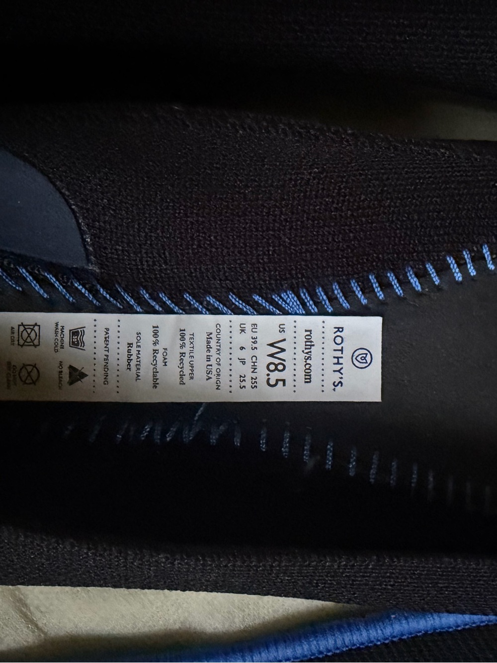 Rothy's Black Pointed Knit Flats with Blue Trim NWT with dust bag - Picture 4 of 4